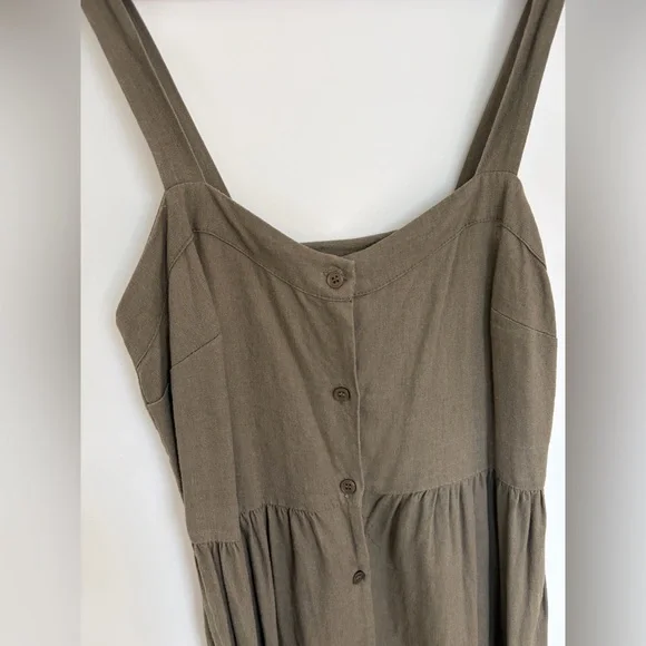 ASOS olive brown Button-Front Maxi Dress linen blend - Picture 2 of 5